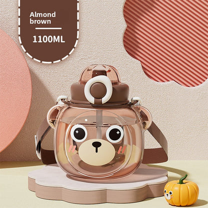 Large Capacity Outdoor Strap Portable One-Click Lid Opening Straw Plastic Cup