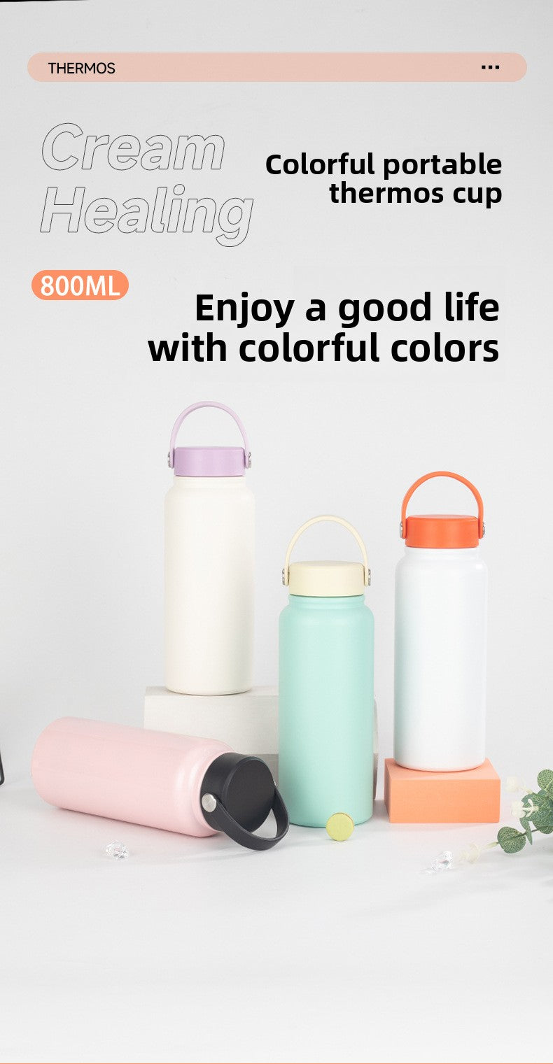 Portable 304 Stainless Steel Sports Wide Mouth Insulated Cup Outdoor Handheld Water Bottle