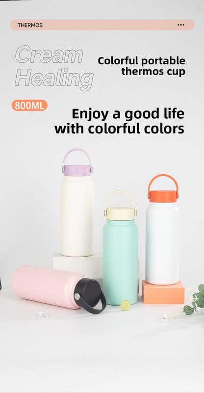 Portable 304 Stainless Steel Sports Wide Mouth Insulated Cup Outdoor Handheld Water Bottle
