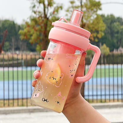 Large capacity portable straw cute handle plastic cup