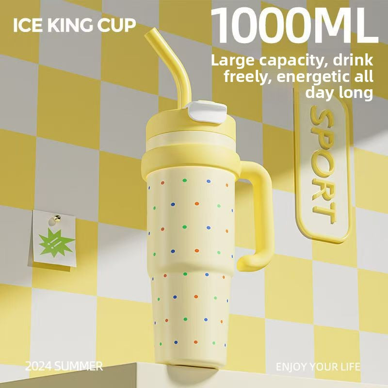316 Stainless Steel Straw Insulated Cup Large Capacity Dual Drinking Perfectly Fits Car Cup Holder