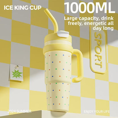 316 Stainless Steel Straw Insulated Cup Large Capacity Dual Drinking Perfectly Fits Car Cup Holder