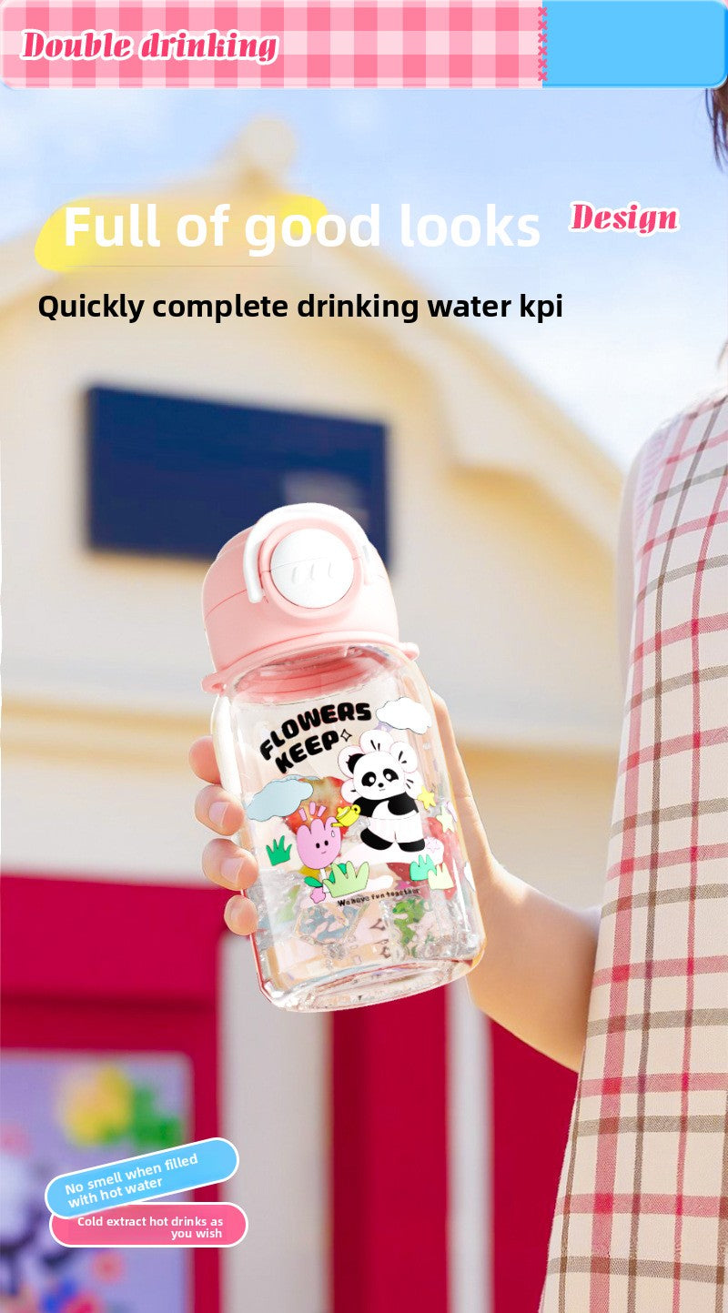 Cartoon Strap Plastic Cup Children's Panda Straw Cup Student Portable