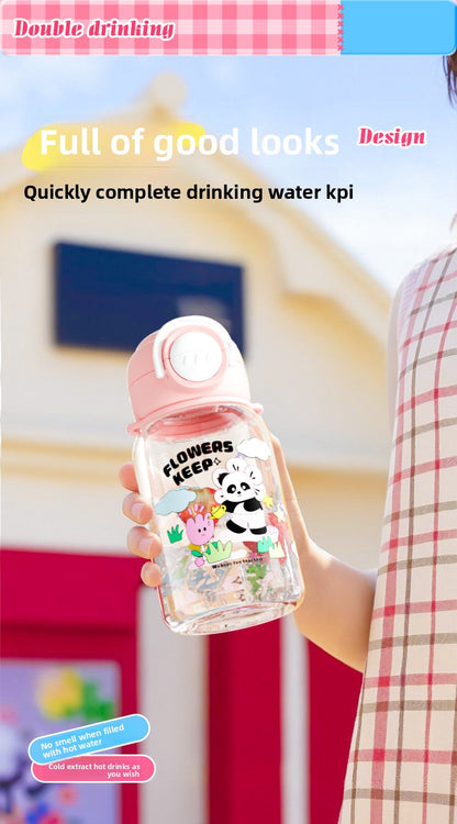 Cartoon Strap Plastic Cup Children's Panda Straw Cup Student Portable