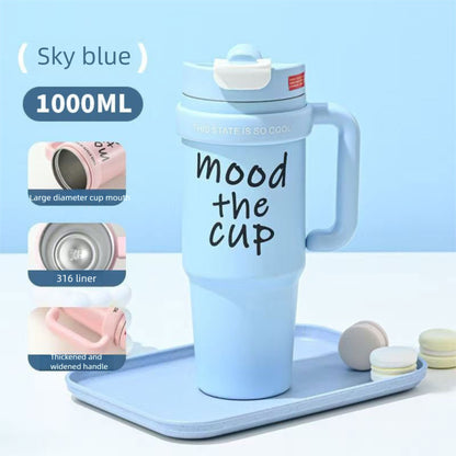 Handle Straw Insulated Cup Compatible with Car Cup Holder