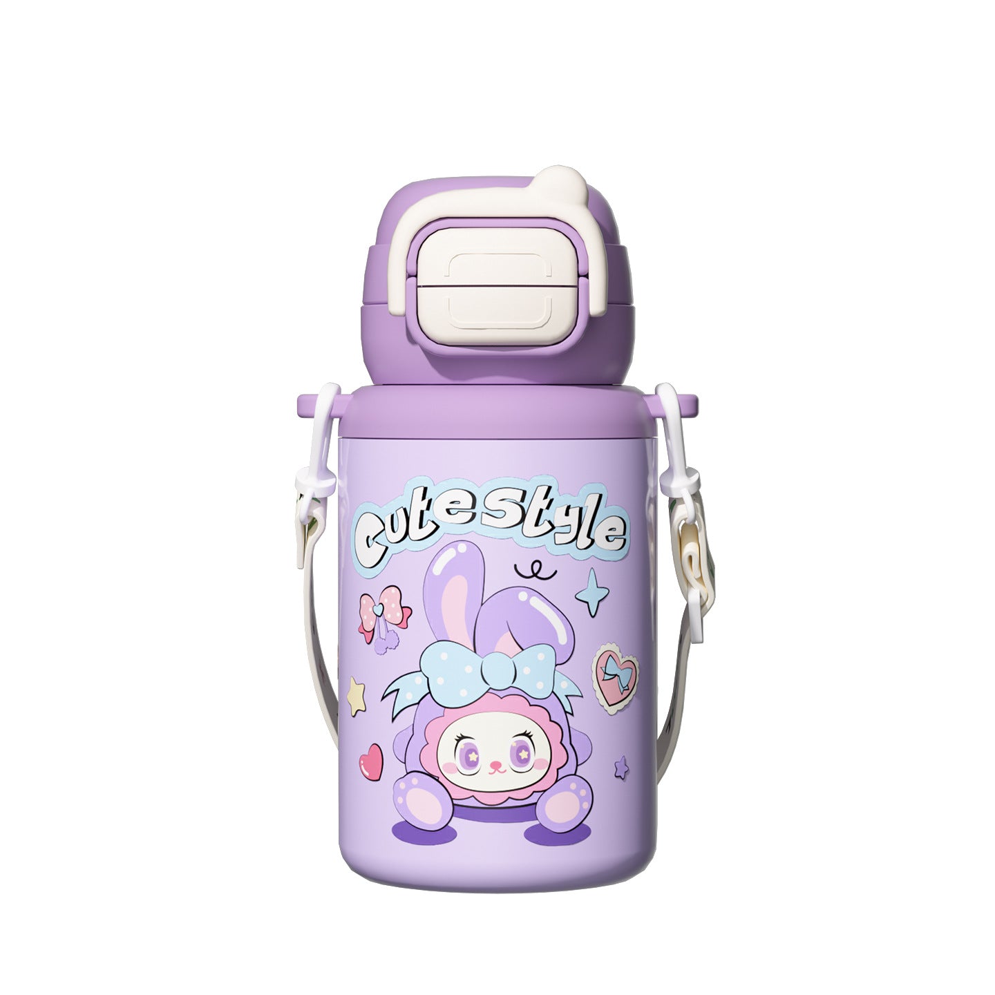 Cartoon Children's Double Drinking 316 Stainless Steel Insulated Cup Student Straw Cup Portable Strap