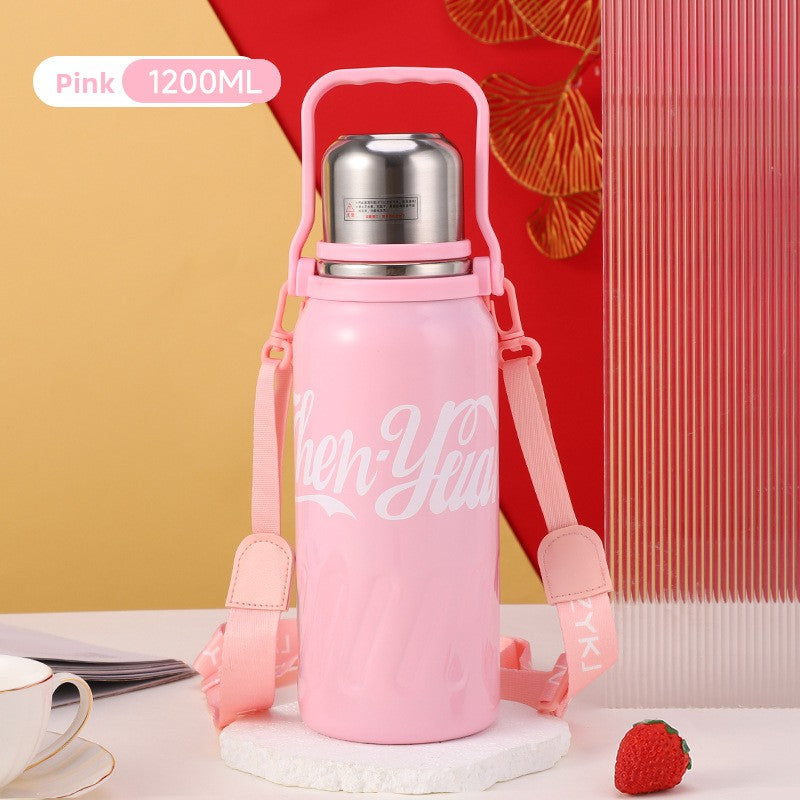 Large Capacity 316 Stainless Steel Insulated Cup Outdoor Portable Strap Water Bottle