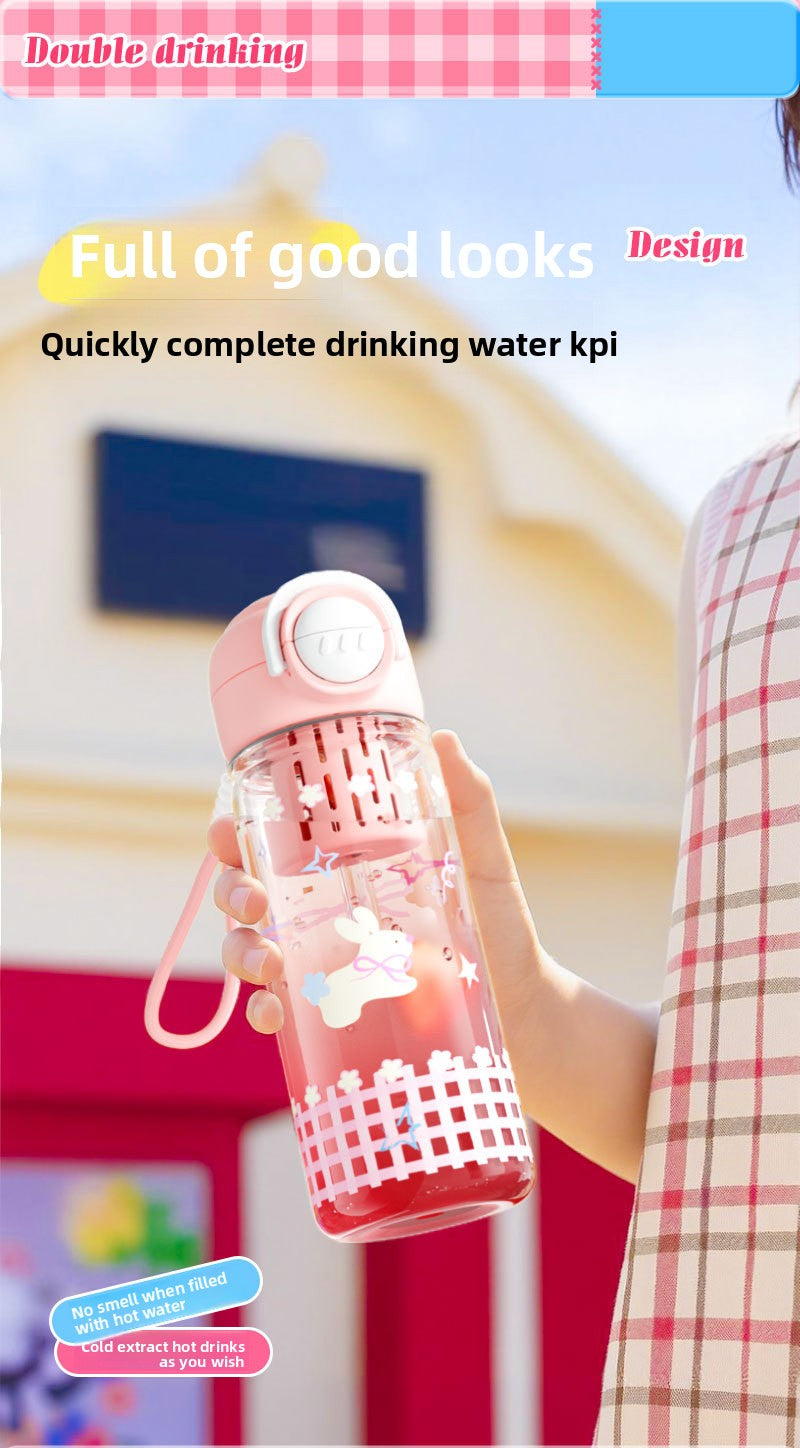 Plastic High Temperature Resistant Straw Kitten Double Drinking Cup