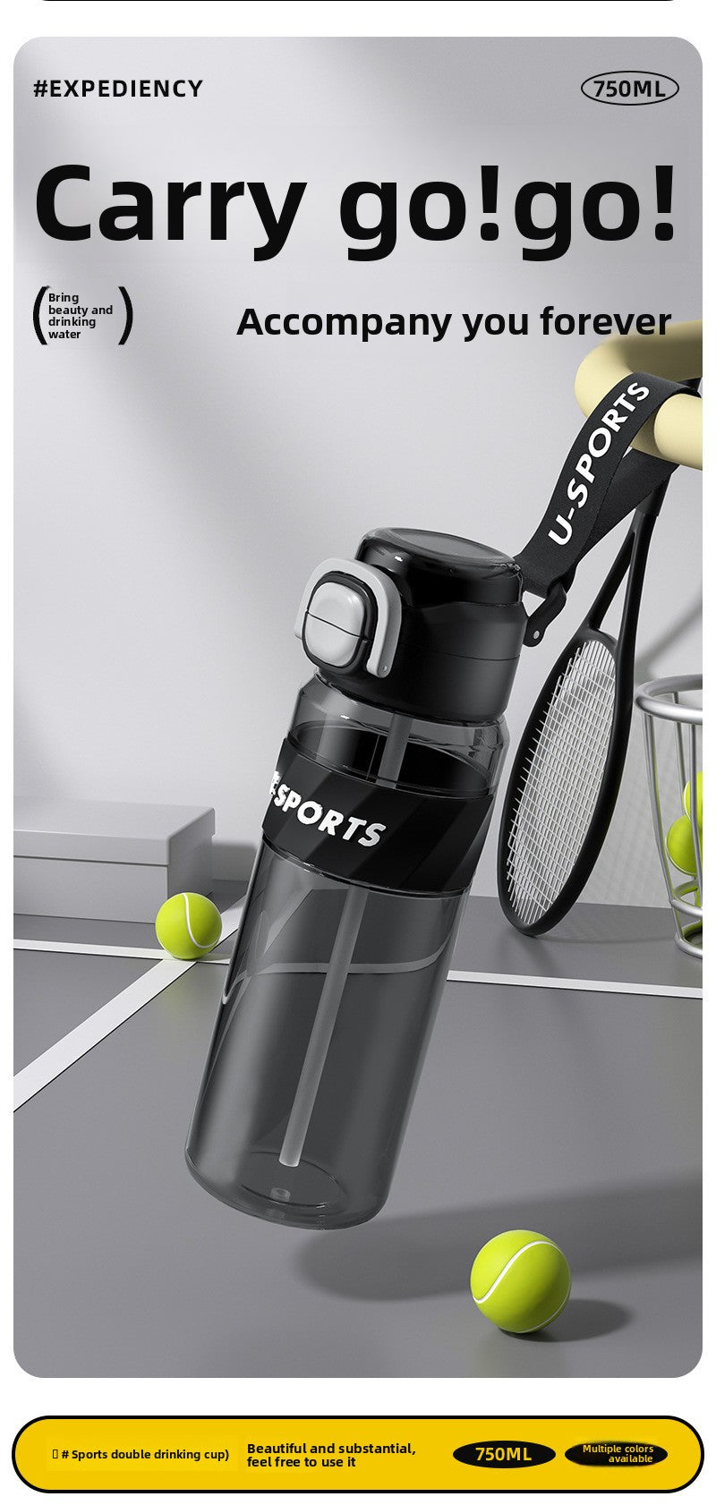 Straw Plastic Water Cup Double Drinking Outdoor Large Capacity Fitness Sports Water Bottle
