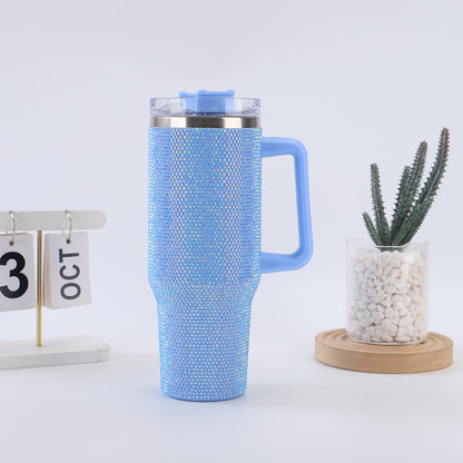 40oz Diamond-Studded Portable Insulated Cup with Handle for Car Use