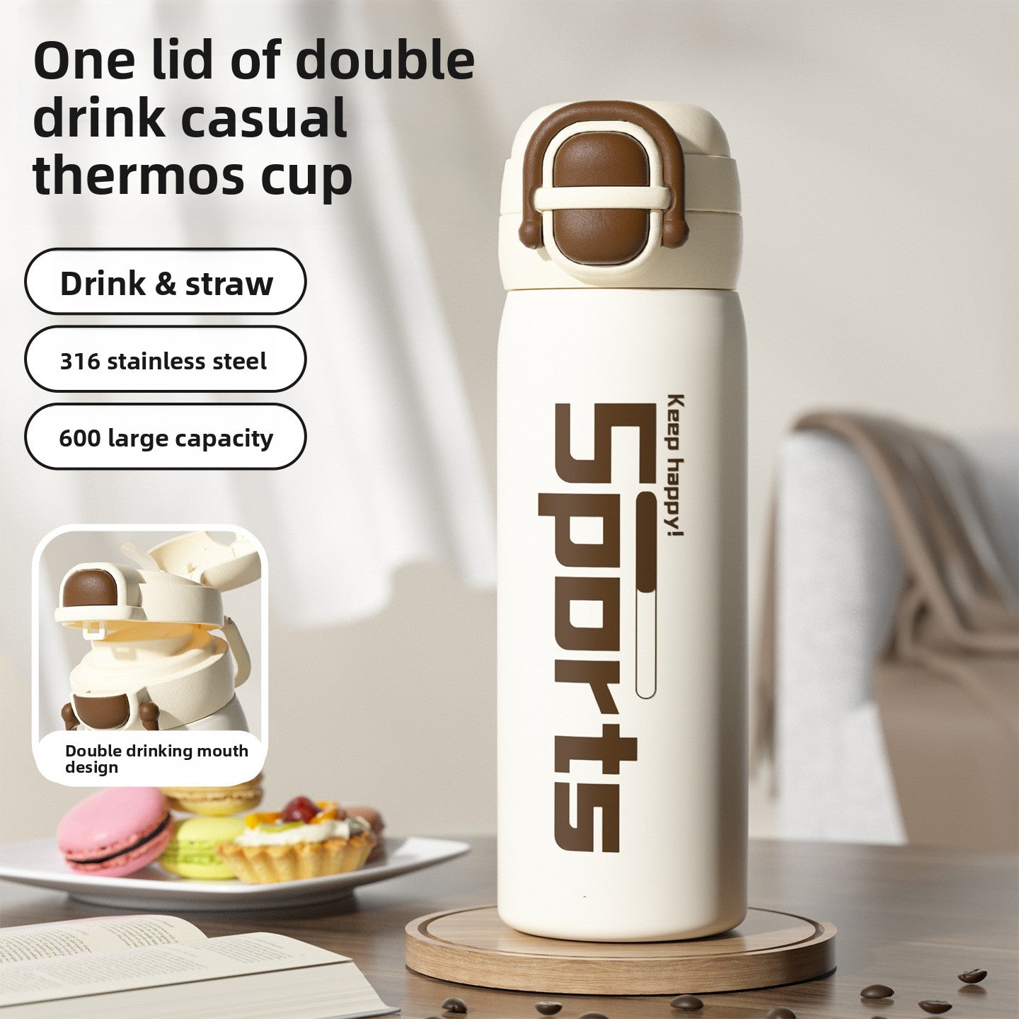 316 Stainless Steel Vacuum Insulated Cup Double Drinking Bounce Water Cup Outdoor Portable Sports