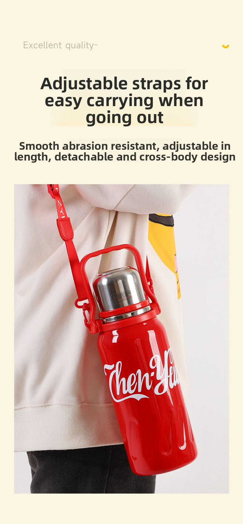 Large Capacity 316 Stainless Steel Insulated Cup Outdoor Portable Strap Water Bottle