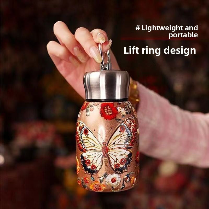 Chinese Style Retro Gold Butterfly Peacock Handle Insulated Cup