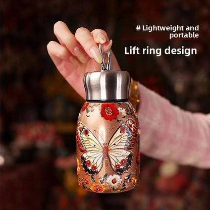 Chinese Style Retro Gold Butterfly Peacock Handle Insulated Cup
