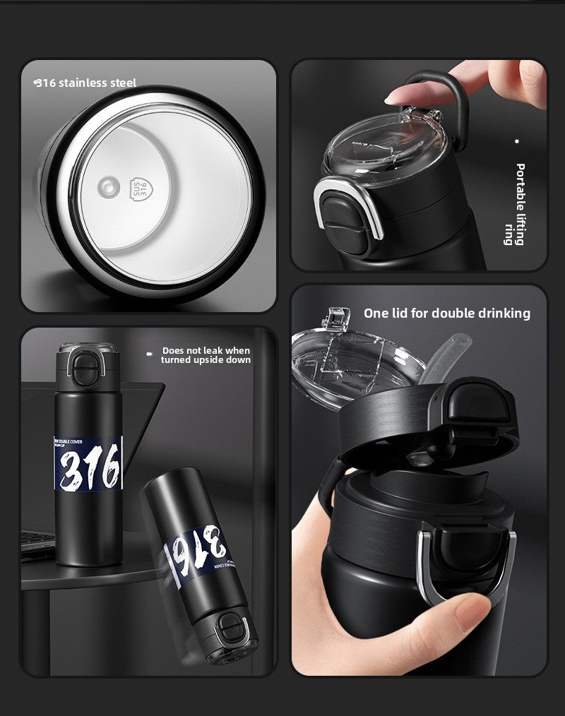 316 Stainless Steel Insulated Cup Portable Straw Cup Double Drinking Bounce Cup