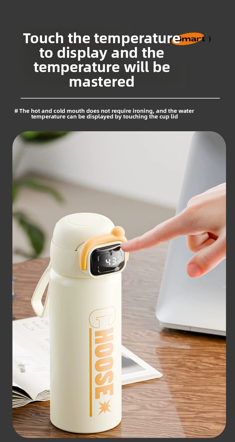 Double Drinking Bouncing Cup 316 Stainless Steel Digital Display Temperature Cup