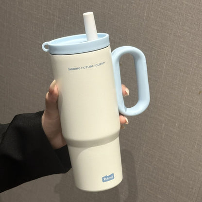 304 Stainless Steel Insulated Cup with Handle and Straw, Compatible with Car Cup Holder