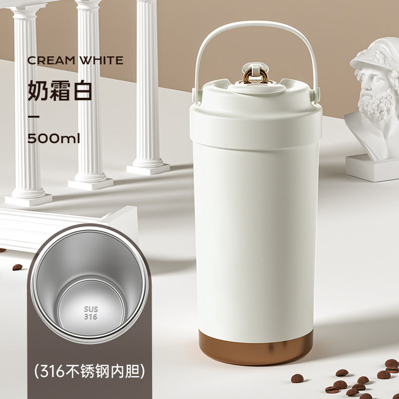 316 Stainless Steel Coffee Cup Double Drinking Straw Cup Handheld Portable