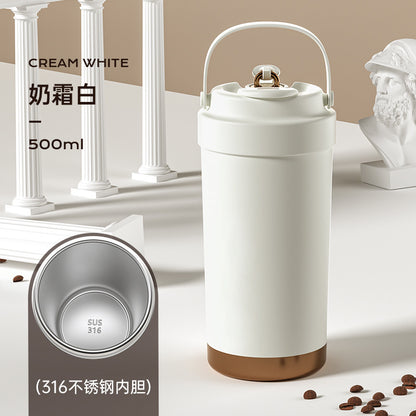 316 Stainless Steel Coffee Cup Double Drinking Straw Cup Handheld Portable