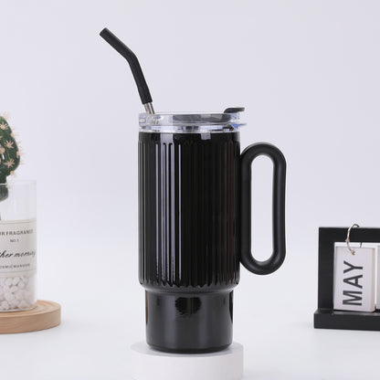 Striped 40oz Large Capacity Straw Cup 304 Stainless Steel Handle Portable