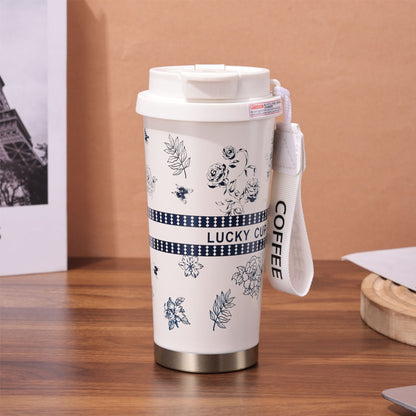 Chinese Style Floral Coffee Cup Double Drinking 304 Stainless Steel Insulated Cup