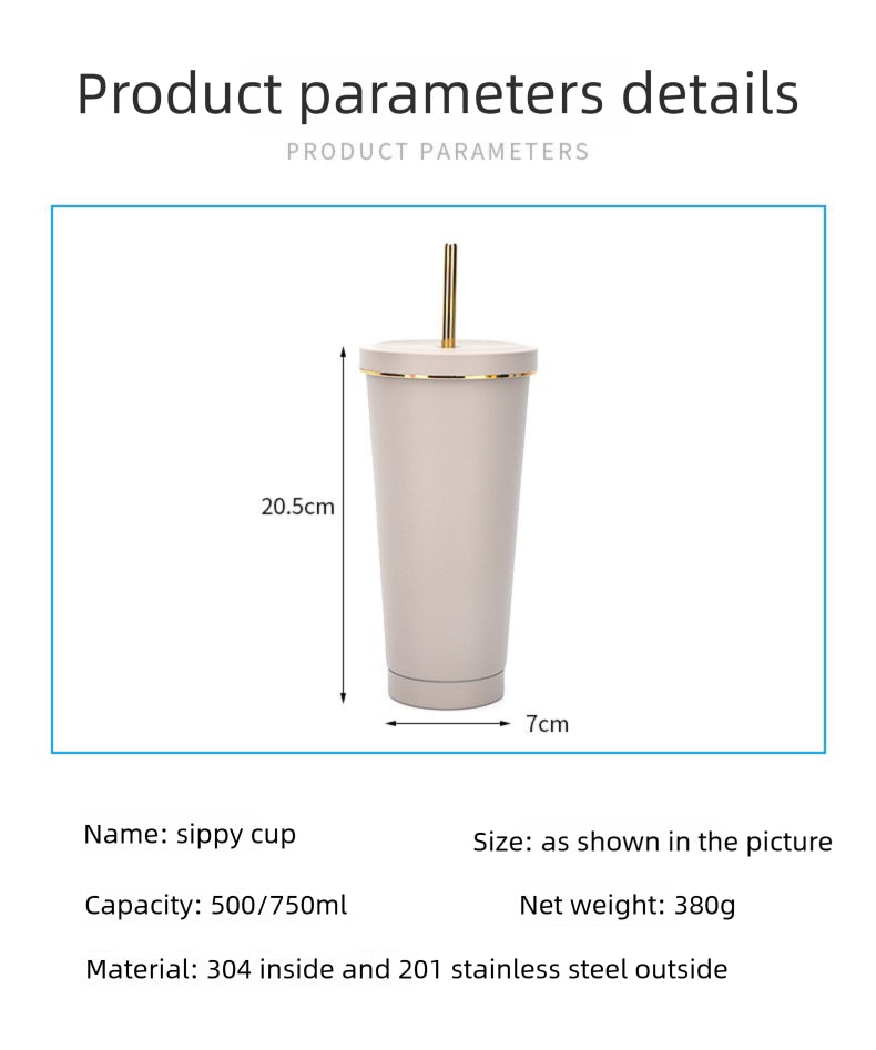 304 stainless steel gold-rimmed lid straw cup large capacity portable cup fashion gift coffee cup