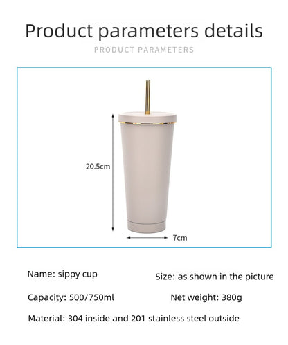 304 stainless steel gold-rimmed lid straw cup large capacity portable cup fashion gift coffee cup