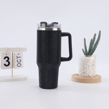 40oz Diamond-Studded Portable Insulated Cup with Handle for Car Use
