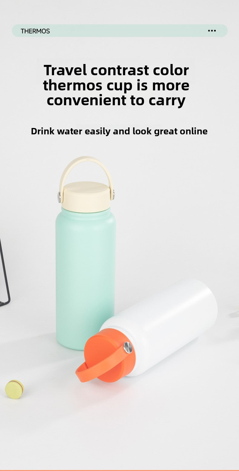 Portable 304 Stainless Steel Sports Wide Mouth Insulated Cup Outdoor Handheld Water Bottle