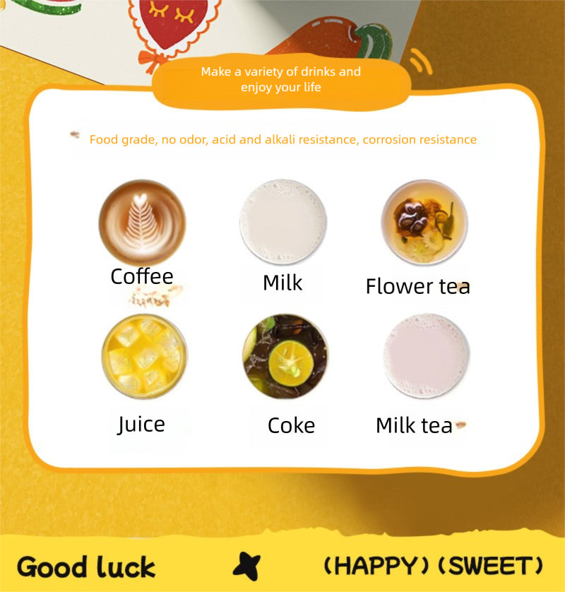 Cartoon Children's Double Drinking 316 Stainless Steel Insulated Cup Student Straw Cup Portable Strap
