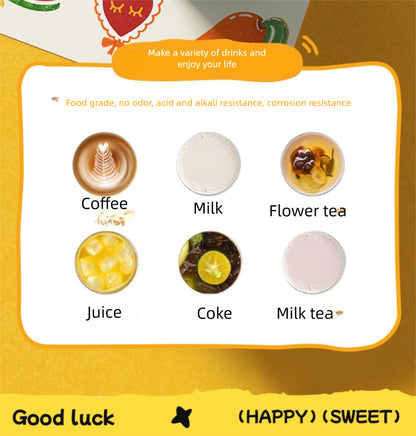 Cartoon Children's Double Drinking 316 Stainless Steel Insulated Cup Student Straw Cup Portable Strap
