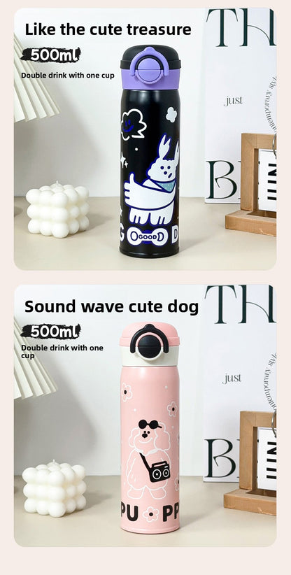 Tuya Insulated Cup Cartoon Bouncing Cup 316L Stainless Steel Straw Cup