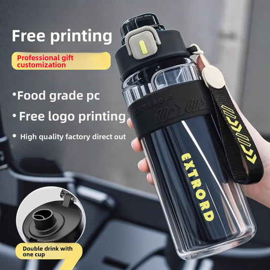 Outdoor travel cup large capacity sports water bottle with straw plastic cup