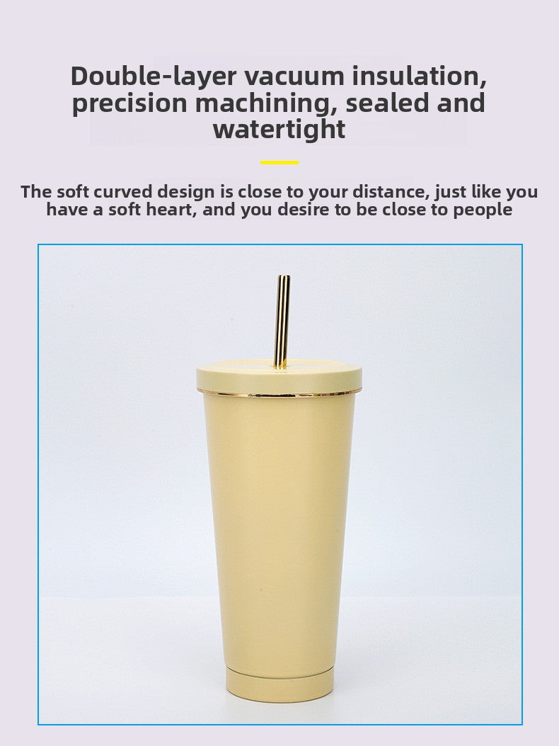 304 stainless steel gold-rimmed lid straw cup large capacity portable cup fashion gift coffee cup