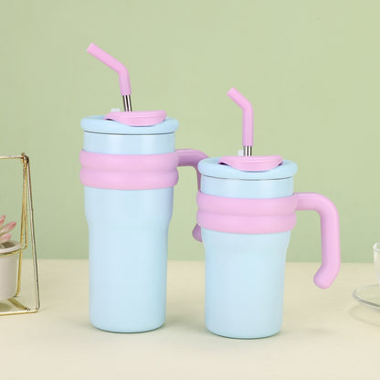 304 Stainless Steel Handle Color-Block Large Capacity Portable Insulated Straw Cup