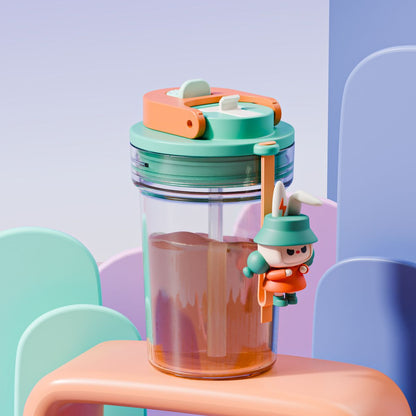 Plastic Coffee Cup Cartoon Doll Cup One-click Opening Portable Rope