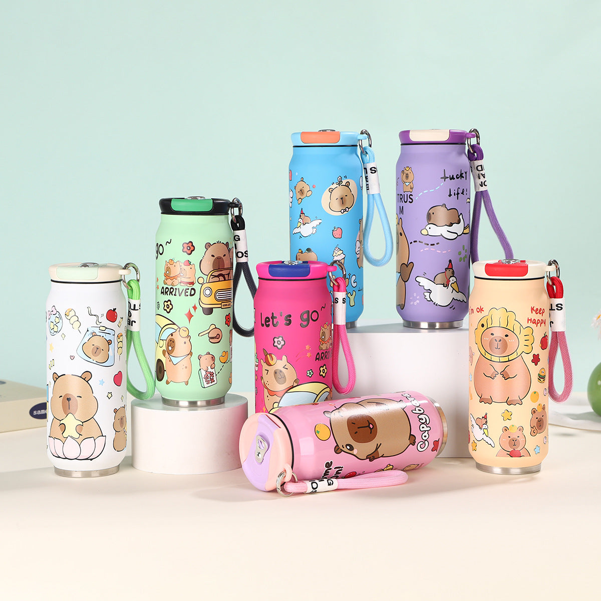 Creative Cartoon Cute Easy-to-Pull Can 304 Stainless Steel Insulated Cup with Strap