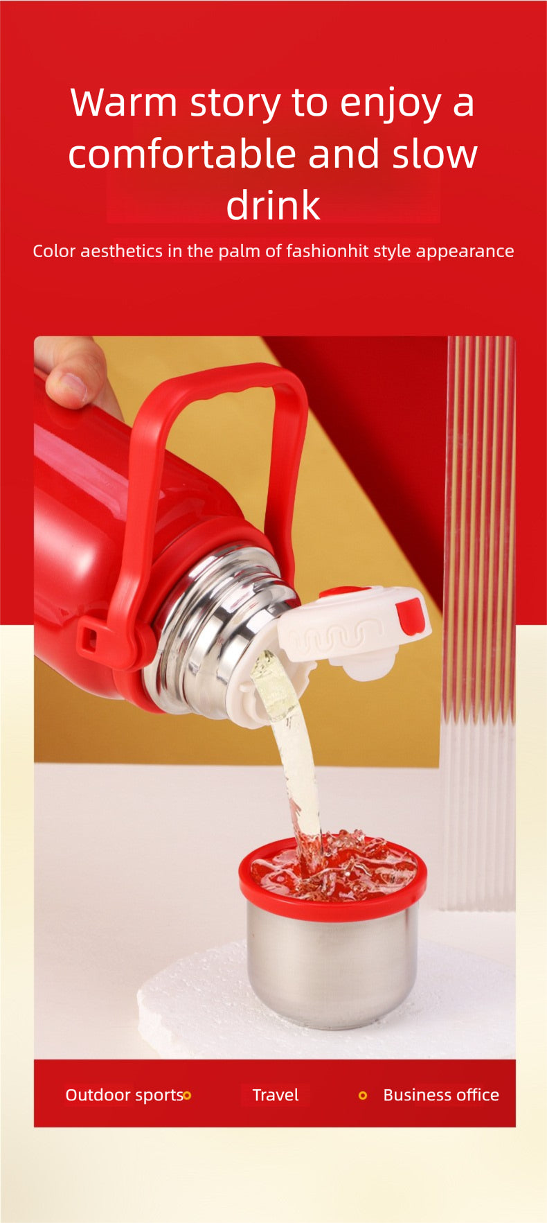 Large Capacity 316 Stainless Steel Insulated Cup Outdoor Portable Strap Water Bottle
