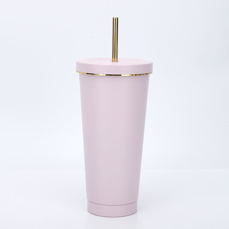 304 stainless steel gold-rimmed lid straw cup large capacity portable cup fashion gift coffee cup