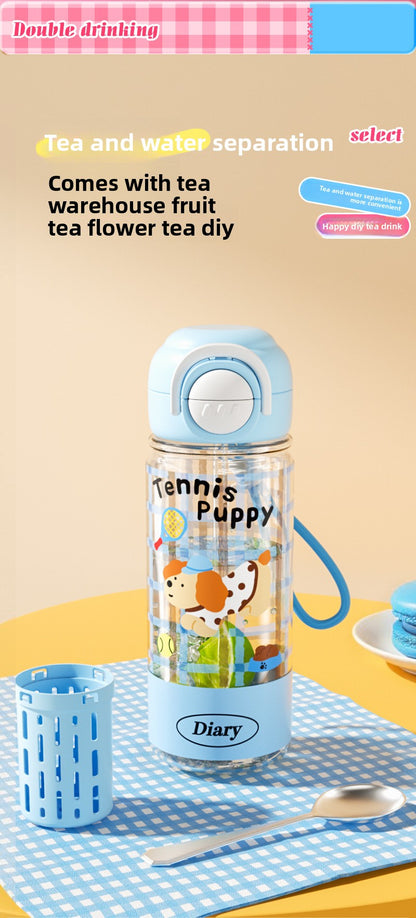 Plastic High Temperature Resistant Straw Kitten Double Drinking Cup