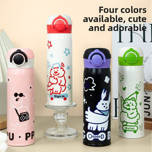 Tuya Insulated Cup Cartoon Bouncing Cup 316L Stainless Steel Straw Cup