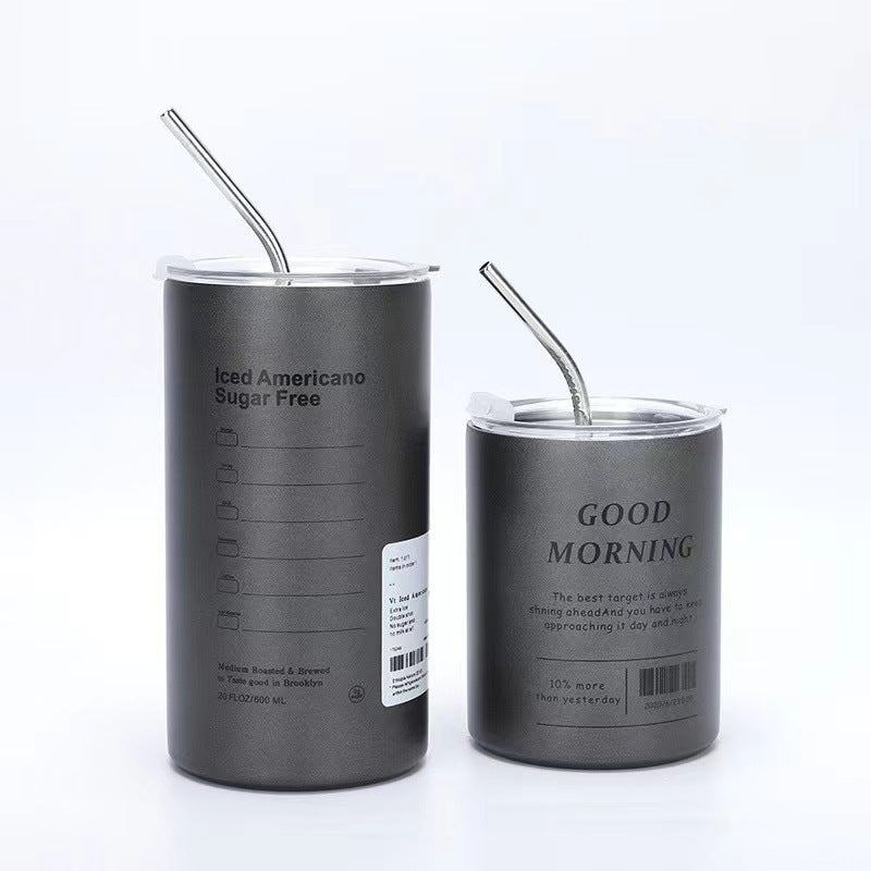 304 Stainless Steel Iced Americano Coffee Cup Simple Office Portable Straw