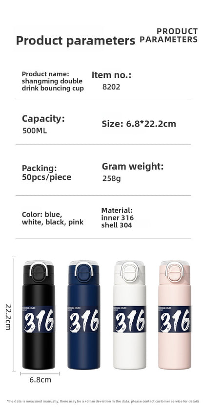 316 Stainless Steel Insulated Cup Portable Straw Cup Double Drinking Bounce Cup