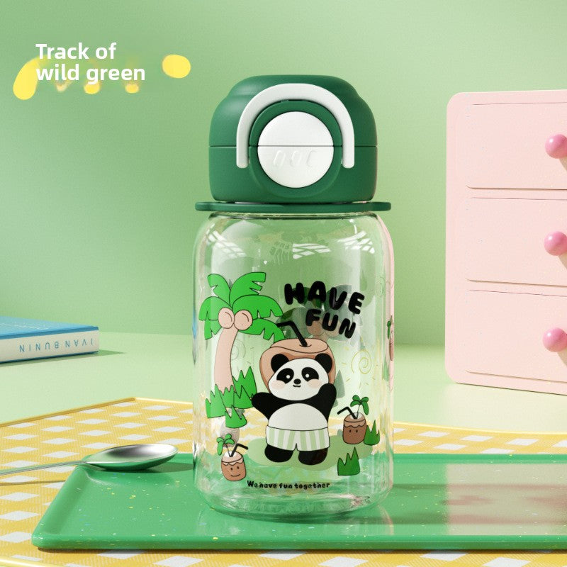 Cartoon Strap Plastic Cup Children's Panda Straw Cup Student Portable