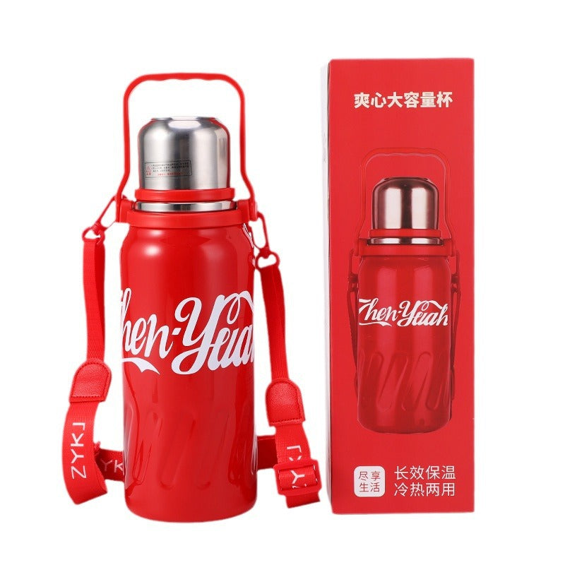 Large Capacity 316 Stainless Steel Insulated Cup Outdoor Portable Strap Water Bottle