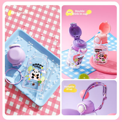 Cartoon Strap Plastic Cup Children's Panda Straw Cup Student Portable