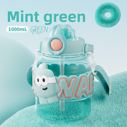 Cartoon Plastic Water Cup One-Click Open Lid Straw Outdoor Portable
