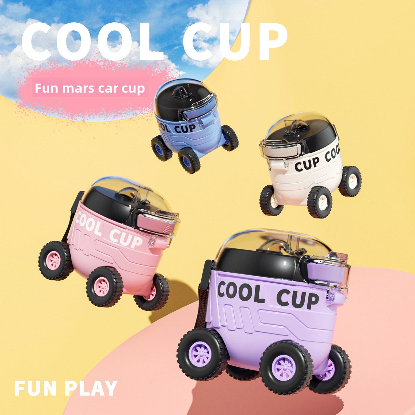 Mars Rover Plastic Cup Outdoor Portable Bounce Lid Straw Cup