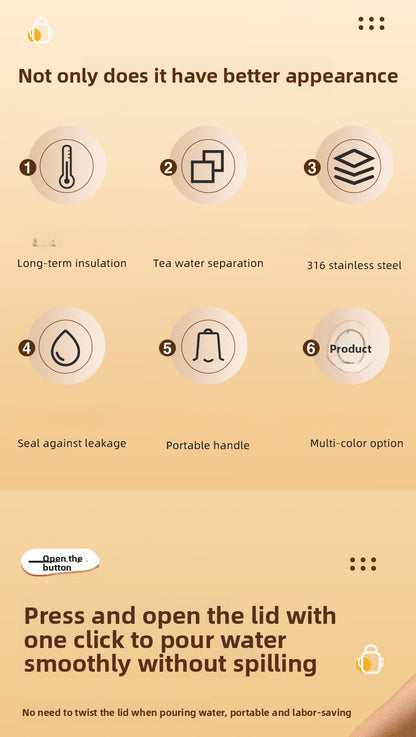 Handle Insulated Cup Student 316 Stainless Steel Portable Travel Water Bottle