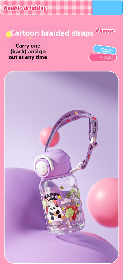 Cartoon Strap Plastic Cup Children's Panda Straw Cup Student Portable